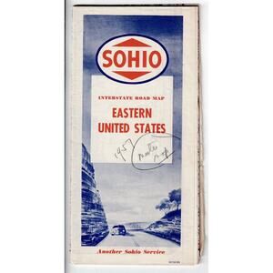 1957 Eastern United States Road Map Sohio Oil Gas Pre Interstate Emphemera